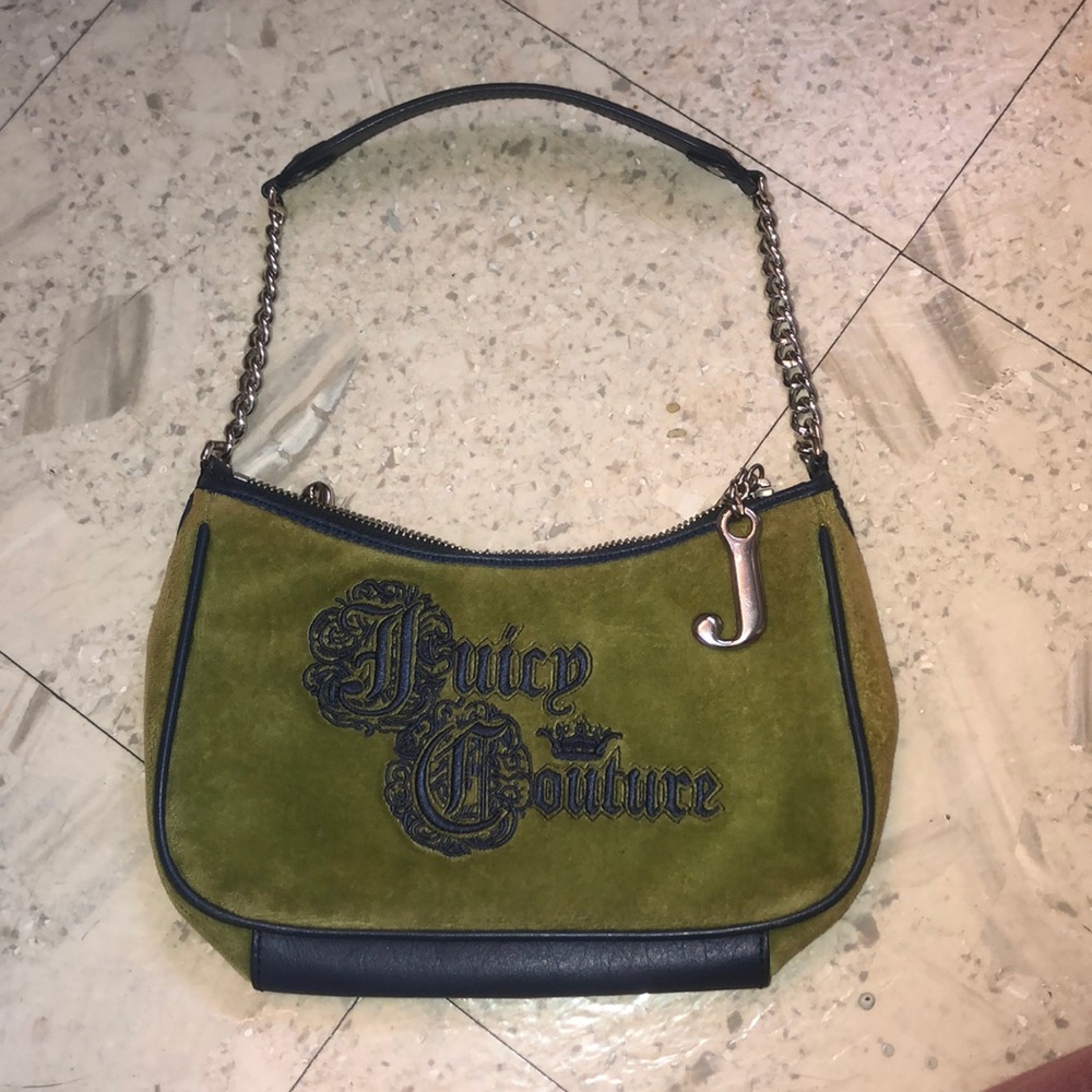 Juicy Couture Green Velvet & Blue Leather Purse